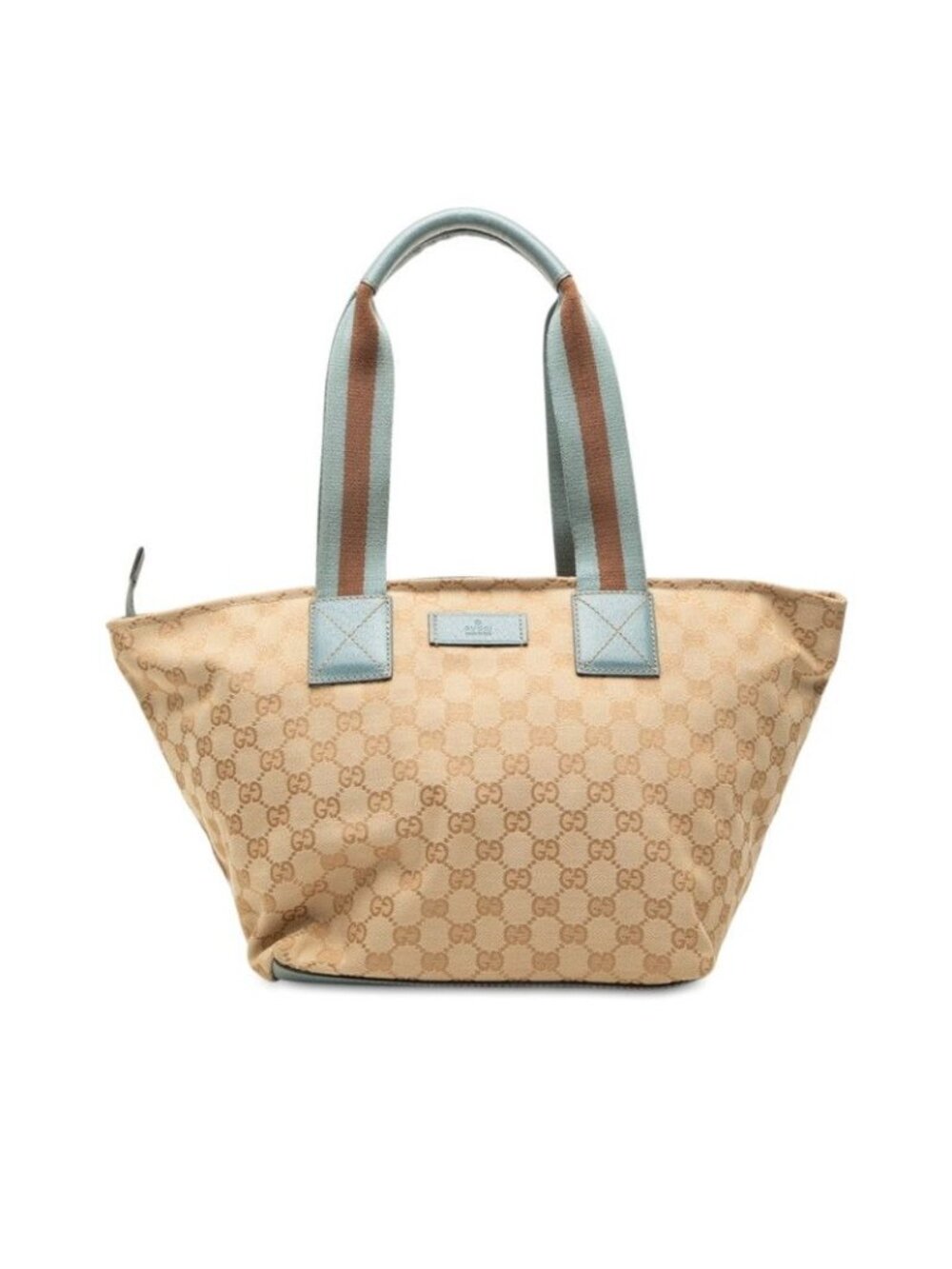 Gucci GG Canvas Tote Shoulder Bag Beige Blue